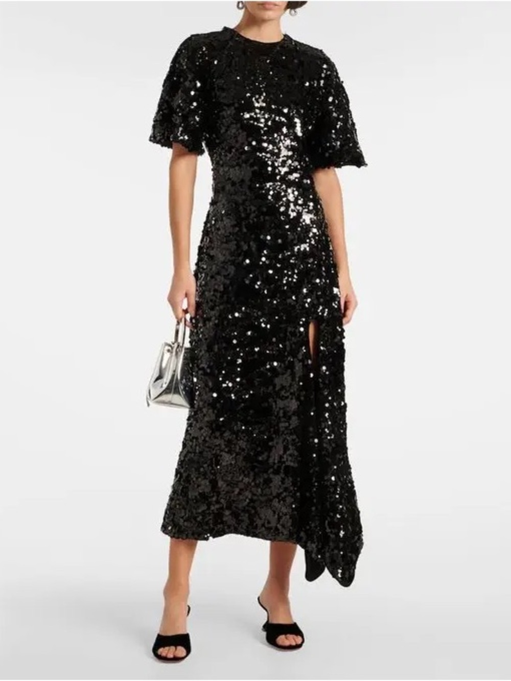Ganni Black Sequin Velvet Maxi Dress